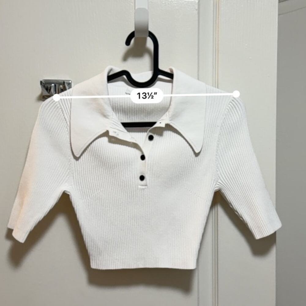 Title A.L.C. White Ribbed Knit Polo Top Contrast Buttons XS - Picture 4 of 6